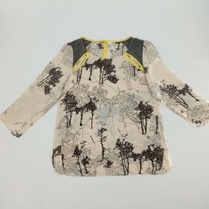 Women's LINE & DOT Tree Print Silk Blouse Size S
